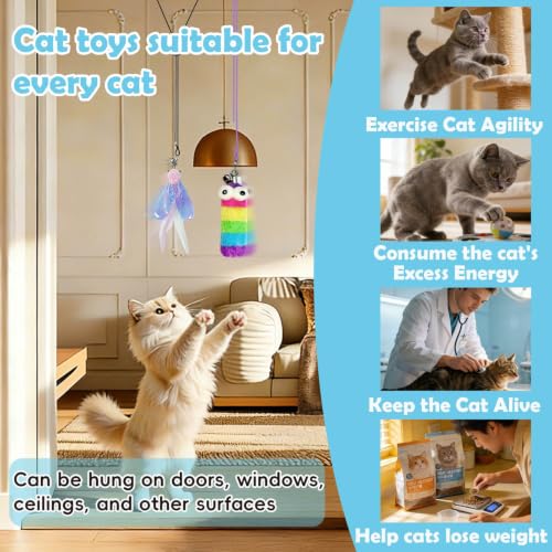 7-in-1 Kitten Toys for Indoor Cats with Washable Adhesive Suction Cup, Hanging Interactive Cat Toys, Silvervine Stick and Sisal Chew Rope Catnip Teething Toy for Bored Kitten (Pink) (Pink)