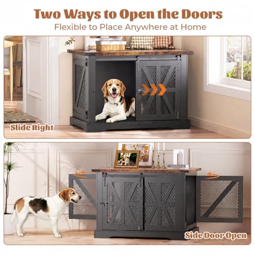 40" Dog Crate Furniture with Sliding Doors for Medium Dogs Up to 45 lbs (White / 40"L x 29"W x 34.3"H)