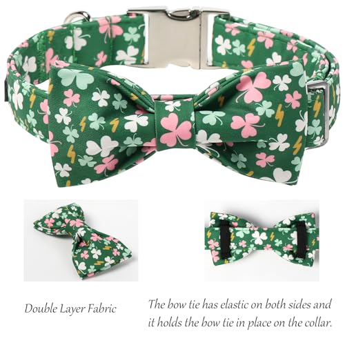St. Patrick Dog Collars with Bow tie (G&P Clover / Medium (Pack of 1))