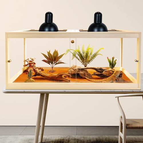 81 Gallon Reptile Terrarium Tank 48 Inch Lizard Tank Bearded Dragon Tank with Metal Mesh Roof Door (Oak / 81 Gallons)