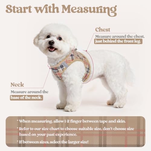 Dog Harness Small Sized and Leash Set (Beige Plaid / Xs (chest: 13.3 - 15.5"))