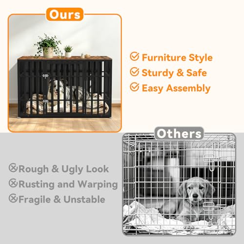 46 Inch Heavy Duty Dog Crate Furniture for Large Dogs (45.8"L x 27.5"W x 28.7"H / Black+Brown)