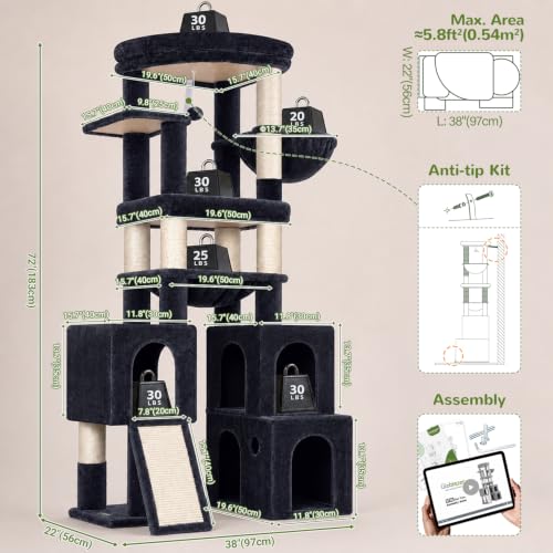 Tall Cat Tower for Indoor Adult Cats (Dark Grey / 72 inch)