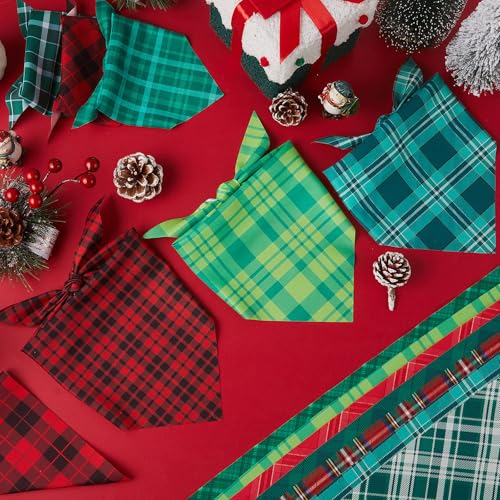 200 Pcs Christmas Plaid Dog Bandanas Bulk (Red, Green / Christmas Plaid)