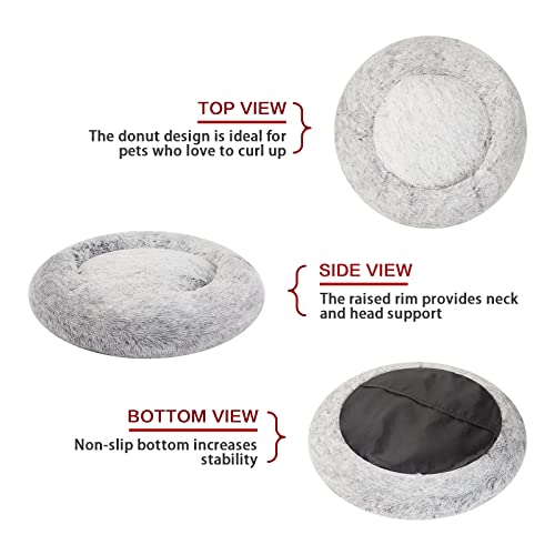 Calming Fluffy Donut Dog Bed for X (45.0"L x 45.0"W x 10.0"Th / Dark Grey)