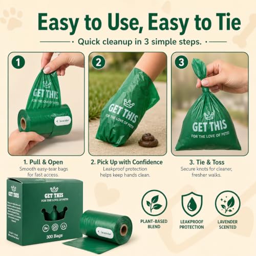 Dog Poop Bag 300 Dog Waste Bags (Green / 300 Count (Pack of 1))