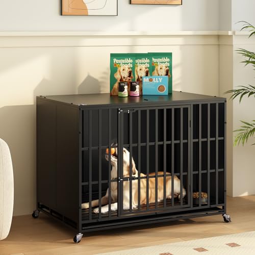 42 inch Heavy Duty Indestructible Dog Crate (43.3"L x 30.7"W x 33.8"H / Black)