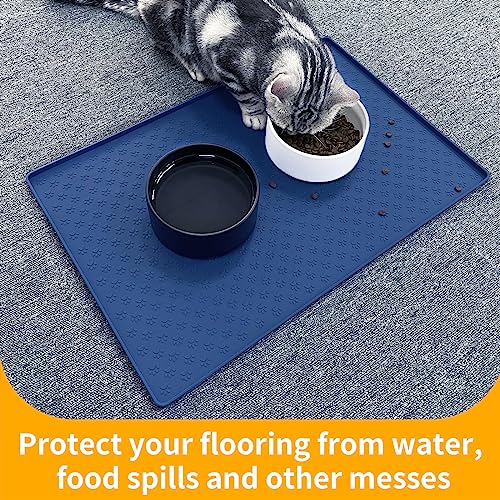 Silicone Pet Placemat for Dog and Cat (31.5"L x 23.6"W / Navy Blue)