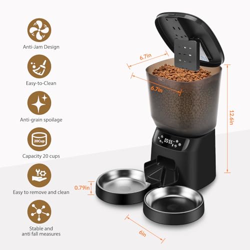 Automatic Cat Feeders for Two Cats (Black / Manual)
