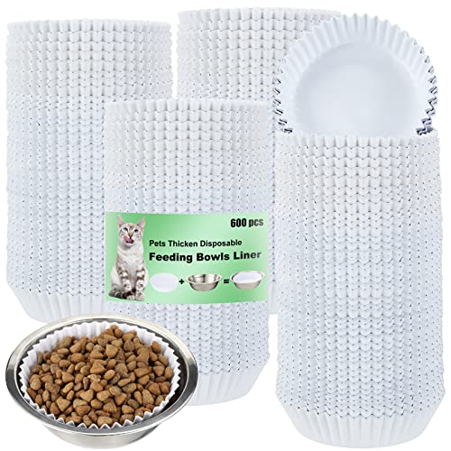 600 Pcs Disposable Pet Bowl Liner for Cat Dogs (White)
