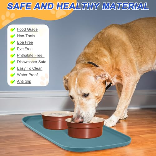 Waterproof Silicone Pet Food Mat with Raised Edge for Dog & Cat (Slate Blue / 24"L x 16"W)