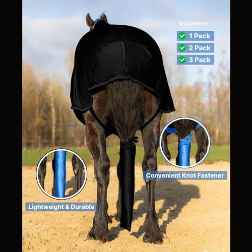 Spandex Horse Tail Bag Only for Horses (Black ( Pack Of 3 ))