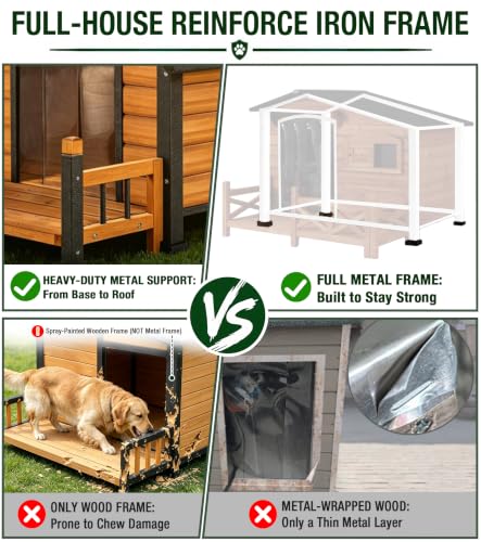 Dog House Outdor with Reinforced Iron Frame and Front Porch