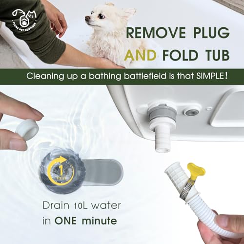 2-in-1 Dog Bathtub & Washing Station, Elevated Collapsible Bathtub with Drainhole & Storage Rack, Foldable Portable Indoor/Outdoor Pet Bathing & Grooming for Small Dogs Cats (Bathtub w Station)