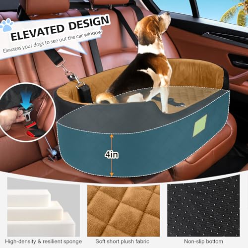 Dog Car Seat for Medium & Large Dogs up to 55 lbs (Black/Brown)