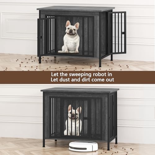 31.5" Dog Crate Furniture for 1 or 2 Dogs (Dark Grey / 31.5"L x 23.6"W x 27.9"H)