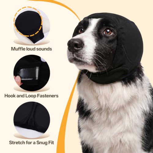 Ear Muffs Noise Protection for Dog Grooming Bathing (Black / M)