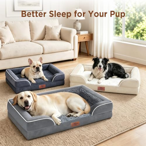 Waterproof Orthopedic Dog Beds for Extra Large Dog (53.0"L x 42.0"W x 8.5"Th / Beige)
