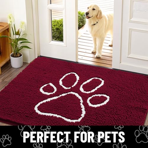 Dog Door Mat for Muddy Paws (70"X24" / Burgundy and White)