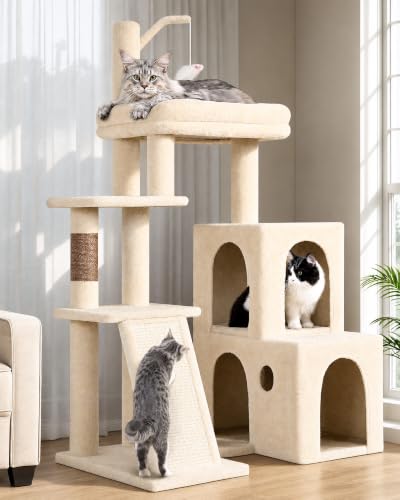 Maine Coon Cat Tower for Indoor Adult Cats (Beige / 50 inch)