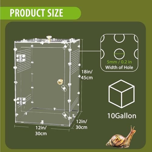 Reptile Enclosure 10 Gallon for Crested Gecko (X Large-18''x12''x12'')