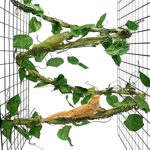 Large Reptile Vines Thick Terrarium Plants 118 Inches Long Flexible Climbing Branch Snake Tank Accessories Greenery Habitat Decor for Bearded Dragon Chameleon Gecko Frog Lizard (Green Reptile Vines (Lengh:118" Dia: 1.2 In))