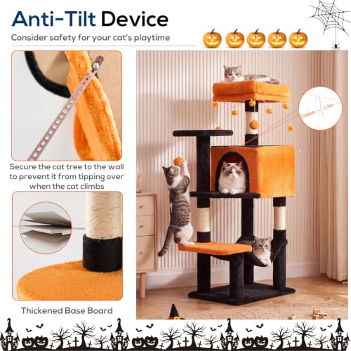 44 Inch Cat Tree Tower with Natural Sisal Scratching Posts (Black & Orange / 44 Inch)