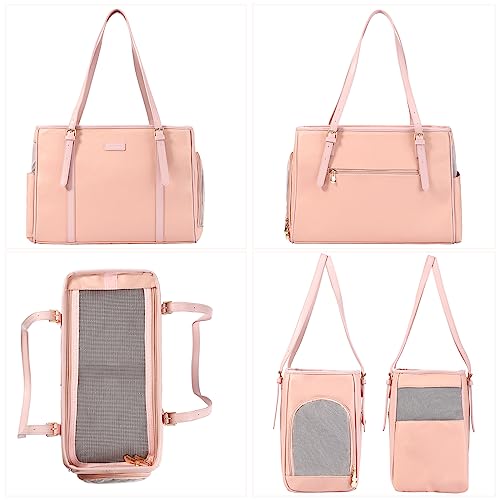 Fashion Dog Purse Pet Carrier Leather Bag for Small Dogs Cats Puppy (Pink)