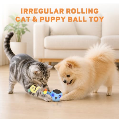 Cat Ball Toy Upgraded Smart Motion Sensor Moving Ball with 3 Speed Modes & 4 Sounds (Blue)