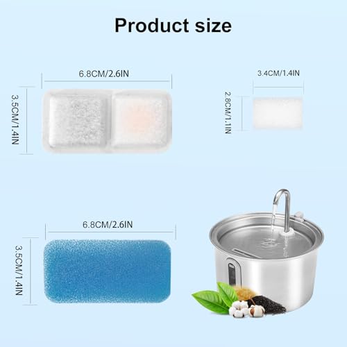 16 Pack) Cat Water Fountain Filters Replacement Compatible With oneisall Cat Water Fountain, Cat Fountain Filters for 67oz/2L Stainless Steel Cat Fountain