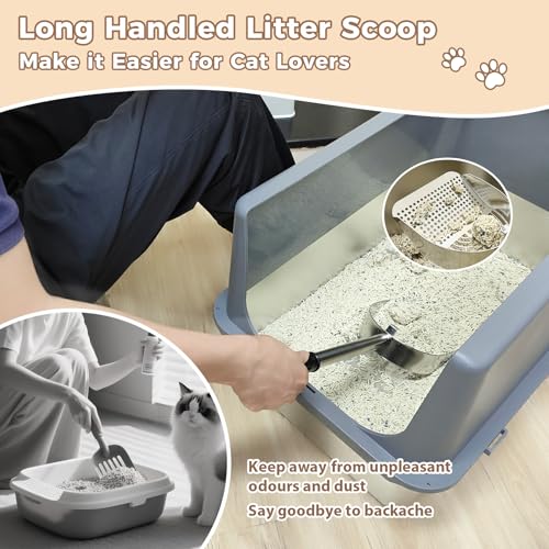 Cat Litter Scoop Deep Shovel (Long Handle-For particles up to 3 mm / Silver)