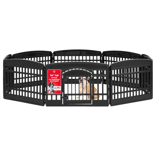 8 Panel Dog Playpen with Door (8 Panel - 24" H / Black)
