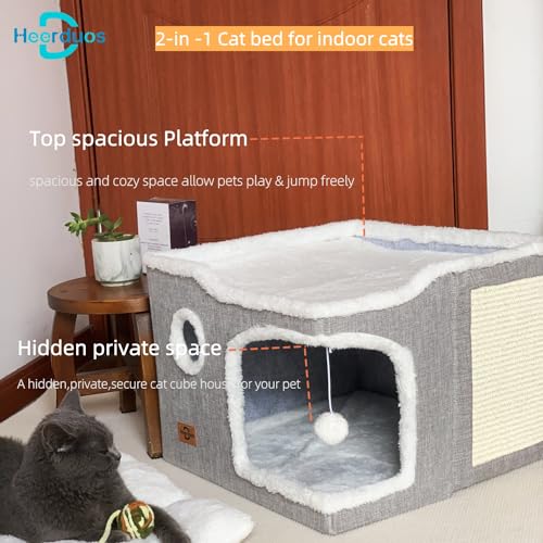 Cat Bed for Indoor Cats (Light Gray / 2 level (17"x17"x13"))