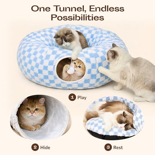 Indoor Cat Tunnel with Donut Bed (Azure Check)