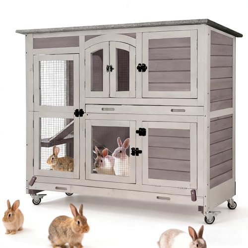 47.2" Two Story Rabbit Hutch with Wheels (Grey-AIR06)