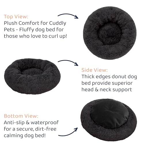 Calming Donut Dog Bed for Small Dogs (Black / Large (36"L x 36"W x 10"Th))