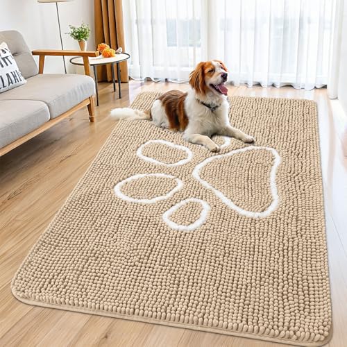 Dog Door Mat for Muddy Paws (59"X32" / Beige and White)
