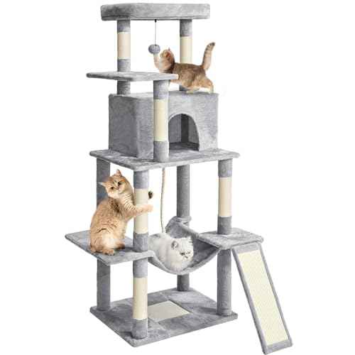 63" Multi Level Cat Tree Tower for Indoor Cats (Light Grey)