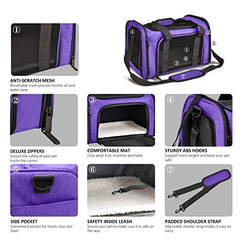 Large Cat Carriers Dog Carrier Pet Carrier for Large Cats Dogs Puppies up to 25Lbs (20.0"L x 13.0"W x 13.0"H / Purple)