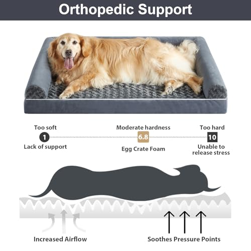 Orthopedic Washable Large Dog Bed for Senior Dog Comfy Sleep (28"l x 23"w x 6.5"th / Dark Grey)