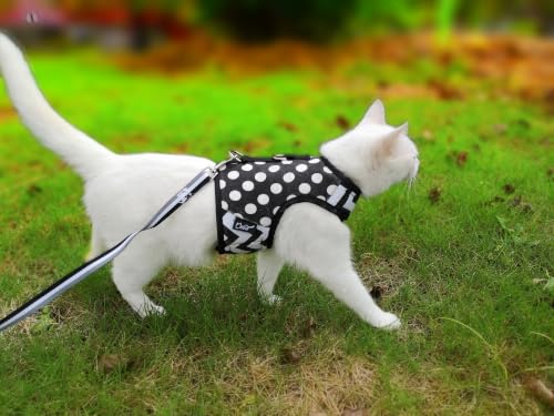 Cat Harness and Leash Set Escape Proof (Black Polka Dots / XL 11-20 lbs)