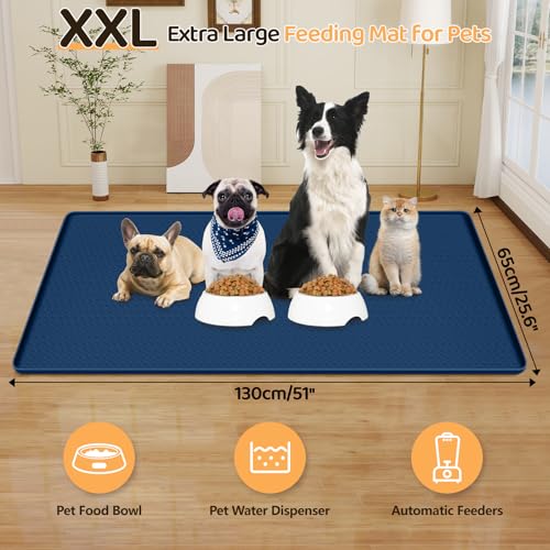 Dog Food Mat 51''x25.6'' Extra Large Dog Mat for Food and Water (51"L x 25.6"W / Blue)