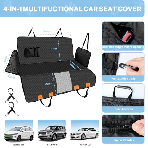 Dog Car Seat Cover for Back Seat (Black)