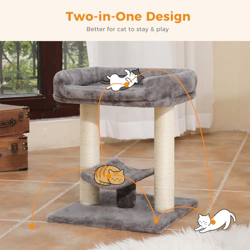 19" Cat Scratching Post with Plush Top Bed (Grey)
