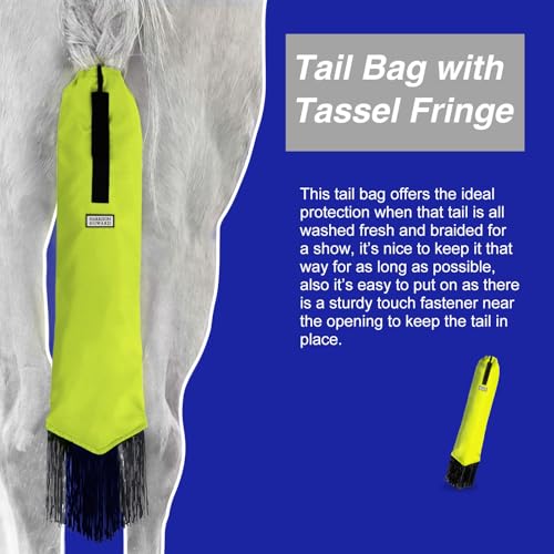 Smooth Lightweight Adjustable Fastener Nylon Horse Tail Bag with Fringe (Fluorescent Green)