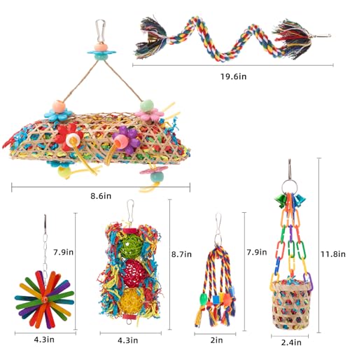 6 Pack Bird Colorful Chewing Toys Parrot Foraging Shredder Toys Shred Hanging Foraging Toys