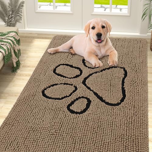 Dog Door Mat for Muddy Paws (59"X35" / Camel and Black)