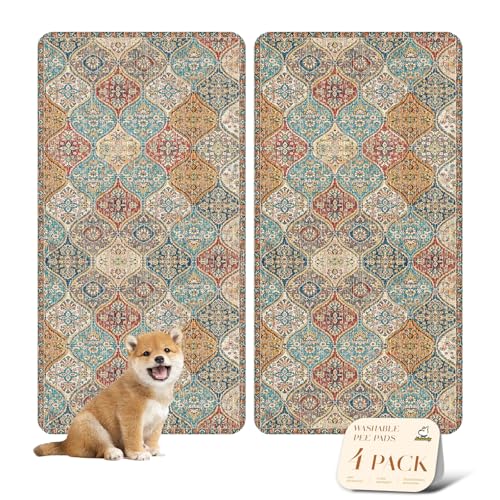 4PACK Washable Pee Pads for Dogs (24x48 Inch (Pack of 4) / Cream/Multi)