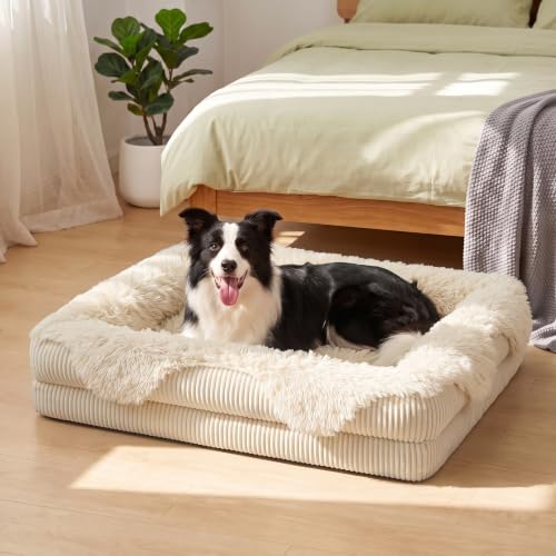 Orthopedic Dog Bed for Large Sized Dog (Cream / 38"L x 28"W x 7"T)