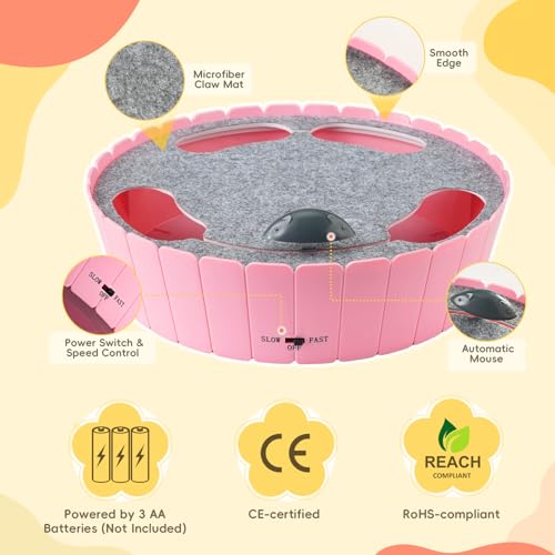 Interactive Cat Toy with Running Mouse (P-Pink)